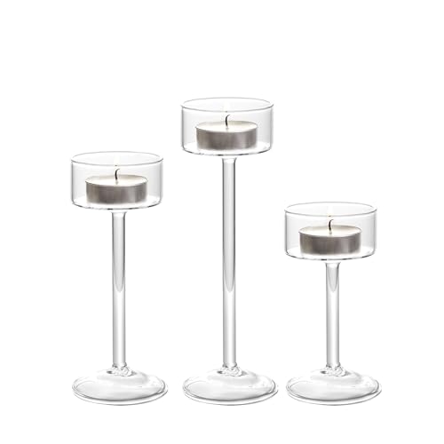 Kerzenhalter aus Glas für Teelicht, 3 Stück, transparenter Hurrikan-Kerzenhalter für Tischdekoration, Teelichthalter, Mittelstück für Esszimmer, Tisch, Hochzeit, Party, Heimdekoration von LANLONG