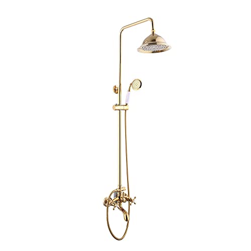 LANNADD Antik Messing Duschsystem, Regendusche Duschsystem Armatur Handbrause Retro Nostalgie Dusch, Modern Dusche Gesetzt Wand Haengen Bad Wasserhahn Mischer Mit Kopfbrause Rund Mischbatterie - Gold von LANNADD