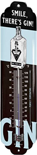LANOLU Blechschild Thermometer GIN - There is Gin! Retro Bar Deko Bar Schild GIN - Analoges Thermometer als Geschenk - vintage Dekoration für Partyraum, Irish Pub und Küche 7x28cm von LANOLU