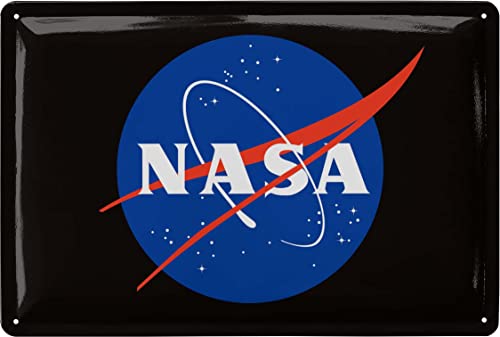 LANOLU Blechschild retro NASA Merchandise - NASA Geschenke für Science Fans zum Geburtstag - offizielles Merchandise Meatball Logo - original NASA Poster aus Metall - vintage Metallschild, 20x30 cm von LANOLU