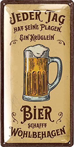 LANOLU Retro Blechschild BIER SCHAFFT WOHLBEHAGEN - lustige Schilder mit Sprüchen, Bar Dekoration für Partykeller, Kneipen Bardeko - Geschenkidee Papa zum Vatertag 16x32cm von LANOLU