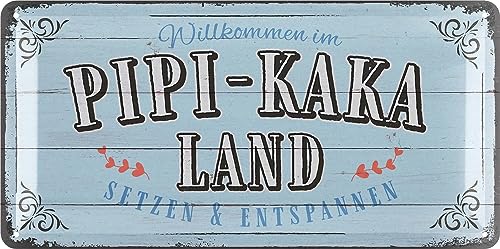 LANOLU Retro Blechschild PIPI KAKA LAND Schild, Toilettenschild lustig, lustige WC Schilder Vintage Deko Gäste WC Schild, Bad Bilder, Badezimmer Türschilder, Toilettenschilder aus Metall, 16x32cm von LANOLU