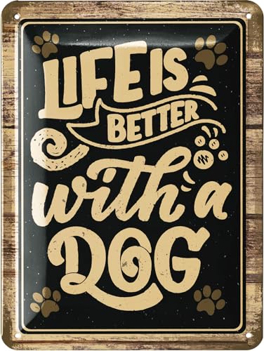 LANOLU Retro Blechschild Hund - LIFE IS BETTER WITH A DOG - Deko Hund Geschenke für Hundeliebhaber - Vintage Metallschild Dekoration für Garten und Küche 15x20cm von LANOLU