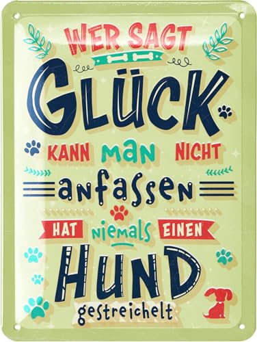 LANOLU Retro Blechschild Hund - Wer sagt Glück kann man nicht anfassen - Deko Hund Geschenke für Hundeliebhaber - Metallschild mit lustigem Spruch - Dekoration für Garten und Küche 15x20cm von LANOLU