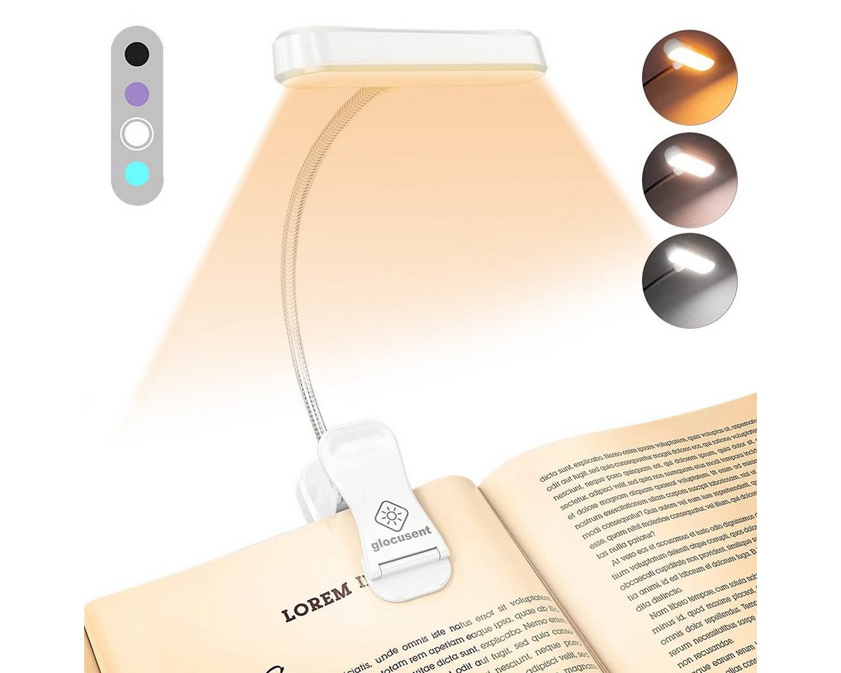 LANOR LED Klemmtischleuchte LED Leselampe, Mini Leselampe Buch, 3 Farben und 5 Helligkeitsstufen, Wiederaufladbares Leselicht für das Lesen im Bett, Augenpflege von LANOR