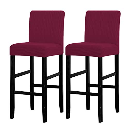 LANSHENG Bar Stuhlhussen, Stretch Abnehmbarer waschbarer Stuhl Schonbezug für Short Swivel Dining Chair Rückenlehne Barhocker Stuhl (Weinrot,2 Stück) von LANSHENG