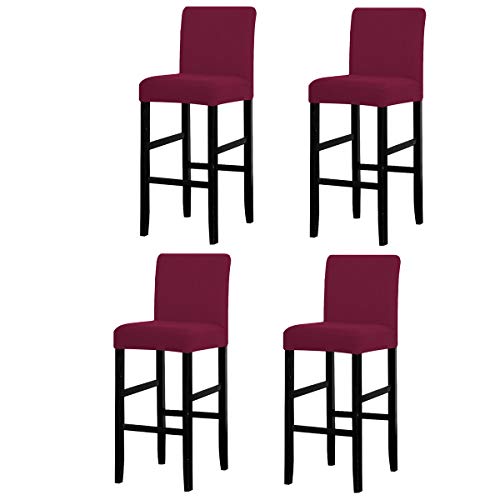 LANSHENG Bar Stuhlhussen, Stretch Abnehmbarer waschbarer Stuhl Schonbezug für Short Swivel Dining Chair Rückenlehne Barhocker Stuhl (Weinrot,4 Stück) von LANSHENG