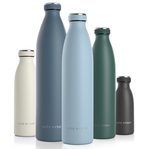 LARS NYSØM Edelstahl Trinkflasche 350ml, 500ml, 750ml, 1L, 1 5 liter | BPA-Frei Thermosflasche Kohlensäure geeignet | Auslaufsichere Wasserflasche für Sport, Outdoor, Schule (Baby Blue, 1000ml) von LARS NYSØM