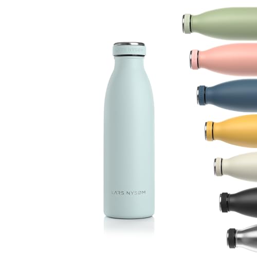 LARS NYSØM Edelstahl Trinkflasche 350ml, 500ml, 750ml, 1L, 1 5 liter | BPA-Frei Thermosflasche Kohlensäure geeignet | Auslaufsichere Wasserflasche für Sport, Outdoor, Schule (Whispering Blue, 500ml) von LARS NYSØM