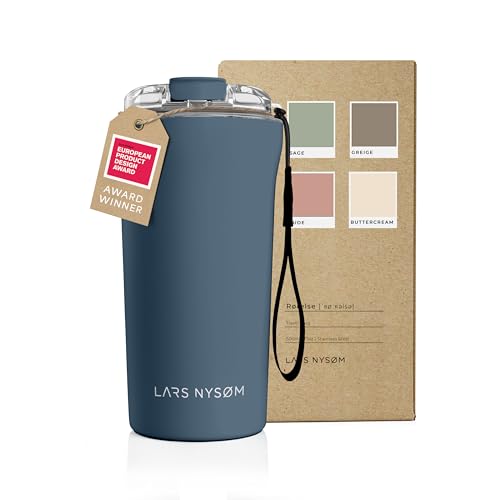 LARS NYSØM Thermo Kaffeebecher-to-go mit Trageschlaufe & Tritan Deckel | BPA-freier Travel Mug 0,5 Liter mit Isolierung | Auslaufsicherer Edelstahl Thermobecher für Café & Tee (Blue Stone, 500ml) von LARS NYSØM