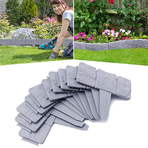 LARS360 10m Palisade Grau mit Steinmuster Beetumrandung Rasenkante Gartenpalisade aus Kunststoff Beeteinfassung Gartenrandkante 1 Element B x H x T: 25 x 23 x 1 cm von LARS360