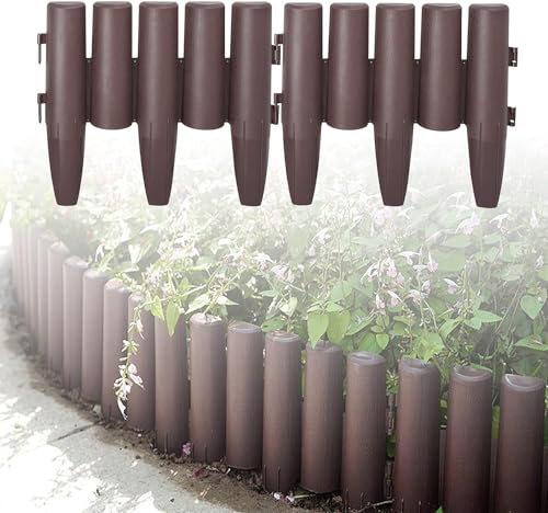 LARS360 11,2m Kunststoff Holzoptik Rasenkante Beeteinfassung Mähkante Garden Border Wetterfest Gartenpalisade Beetzaun 1 Element (L x H): 28 x 24cm Braun von LARS360