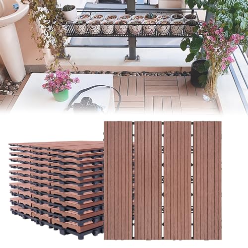 LARS360 22stk Braun WPC Bodenfliese Terrassenfliesen Balkonfliesen Bodenbelag mit Klicksystem und Drainage Kunststoff Deck Fliese für Terrassen Balkon Garten Größe 30x30cm ca. Gesamt 2m² von LARS360