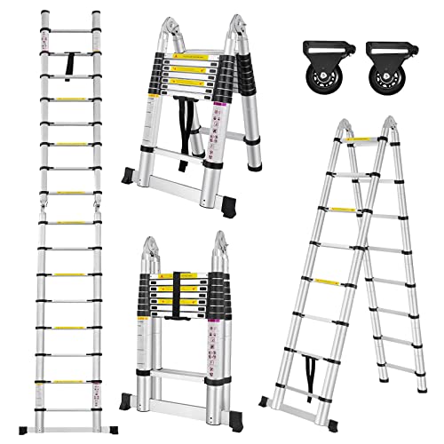 LARS360 5.0M Klappleiter Teleskopleiter Multifunktionsleiter Ausziehleiter Anlegeleiter Mehrzweckleiter Ausziehbare Leiter 16 Stufe Stehleiter aus Hochwertigem Aluminium Belastbarkeit 150KG von LARS360