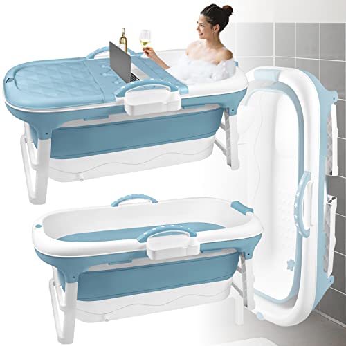 LARS360 Faltbare Badewanne Erwachsene, Reisebadewanne Klappbadewanne mit abnehmbare Abdeckung, Seifenkorb, Massagerollen, Mobile Badewanne für kleines Badezimmer (118 x 62 x 53 cm) von LARS360