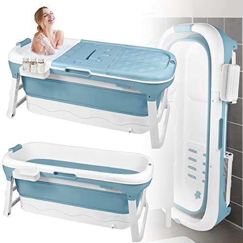 LARS360 Faltbare Badewanne Erwachsene, Reisebadewanne Klappbadewanne mit abnehmbare Abdeckung, Seifenkorb, Massagerollen, Mobile Badewanne für kleines Badezimmer (128 x 62 x 53 cm) von LARS360