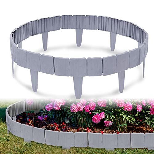 LARS360 Rasenkante Kunststoff 10m Beeteinfassung Steinoptik Gartenumrandung Palisade Beeteinfassung Gartenzaun Gartendeko 1 Element (L x H): 25 cm x 23 cm Grau von LARS360