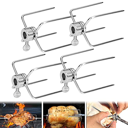 LASRS360 Fleischklammer Fleischnadeln Edelstahl Grillklammer Spießgabel Grillspieß Drehspiess mit Motor Edelstahl Grillspieß Set für grillspieß 10 mm und Kleiner Edelstahl Drehspieß (4 Stück) von LARS360