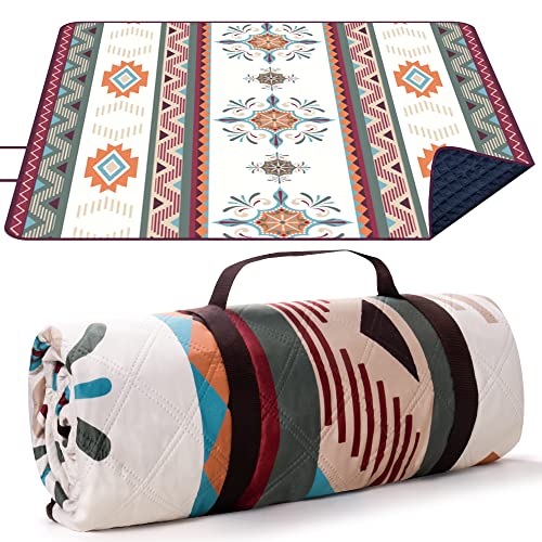 LARUTAN Outdoor Picknickdecke Boho, 200x200cm Stranddecke Sandfrei, Tragbare Waschbar Strandunterlage Picknickdecke für Trocken Strand, BBQ, Picknick, Wandern, Reisen Campingdecke Grün von LARUTAN