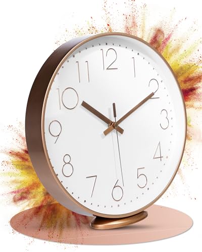 LATENO - Wanduhr zum aufstellen oder aufhängen - Rosegold weiß 30 cm - lautlos - klassisch und modern - Quarz Uhrwerk - Wanduhr ohne tickgeräusche - Wanduhr Modern von LATENO