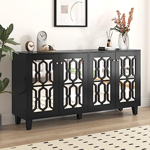 LATICO Sideboard Kommode mit 4 Türen, Sideboard Küchenschrank, Sideboard Wohnzimmer Beistellschrank Schrank Mehrzweckschrank mit viel Stauraum, verstellbare Regale, 160 x 40 x 84cm(BxTxH) Schwarz von LATICO