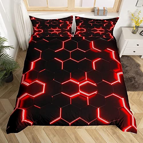 LATIZI Rot Schwarz Bettwäsche 155x220 Weich Kuschelige Mikrofaser 3D Druck Wabe Bettwäsche-Sets Bettbezug und 2 Kissenbezug 80x80 cm mit Reißverschluss von LATIZI