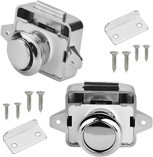 LATRAT 2 Stück Push Lock Schloss Wohnmobil, Push lock schloss Möbelschloss für RV, Yachten, Schubladen, Schranktüren （Chrom）, MSPJ20231013 von LATRAT