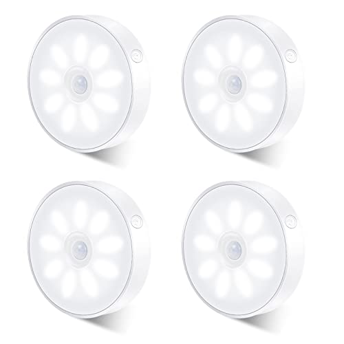 LAVAED 4 PCS Puck Lichter, LED Bewegungssensor Schränke Lichter USB wiederaufladbar unter Kabinett Beleuchtung Dimmbare und drahtlose Zählerleuchten für Kabinett, Küche, Flur, Treppe (kühles Weiß) von LAVAED