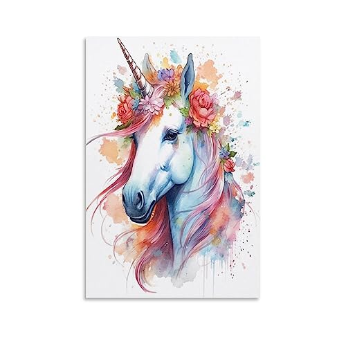 LAVIYE Floral Einhorn Ästhetisches Ölgemälde Poster Fantasy Tiere Americana Stil Wandkunst Drucke Gemälde für Haus Zimmer Dekoration Geschenk von LAVIYE