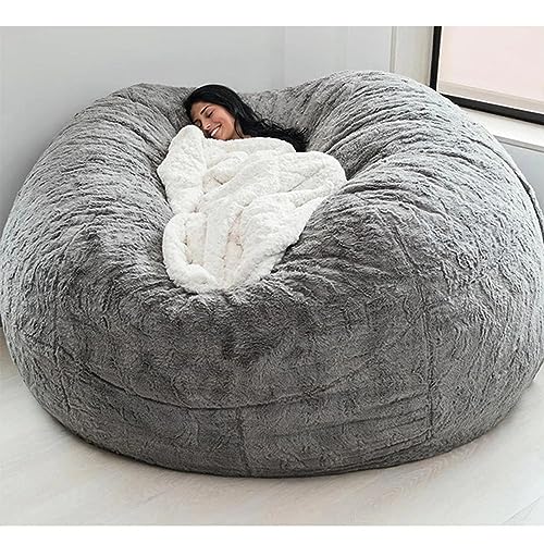 Sitzsack Stuhl Abdeckung (nur Abdeckung, Keine Füllung), Round Soft and Fluffy Faux Fur Bean Bag Lazy Sofa Bed Cover für Gaming-Stühle und Gartenstühle Giant Fur Bean Bag 130 * 65cm/5ft von LAZULZ