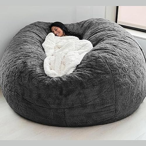 Sitzsack Stuhl Abdeckung (nur Abdeckung, Keine Füllung), Round Soft and Fluffy Faux Fur Bean Bag Lazy Sofa Bed Cover für Gaming-Stühle und Gartenstühle Giant Fur Bean Bag 180 * 90cm/7ft von LAZULZ