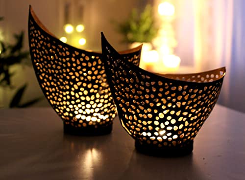 2er Set Kerzenhalter Kerzenständer Teelichthalter Tischdeko Teelichtschale Gold oder Kupfer Metall Modern Kerze Deko Windlicht Kerzenschale für Teelichter (Gold/Kupfer) von LB H&F