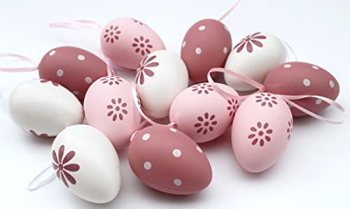 LB H&F 12er Set Ostereier Plastik zum aufhängen Rosa Weiß Pastell Osterdeko Ostern Deko Größe: 6cm (Pastell) von LB H&F