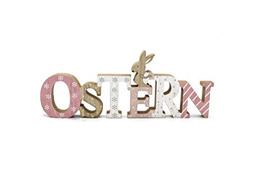LB H&F Osterdeko Schriftzug Ostern Holz Aufsteller- niedliche Osterdekoration Osterhase rosa Tischdeko R (Ostern) von LB H&F