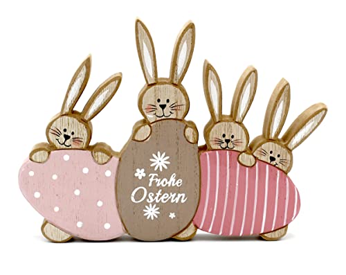 LB H&F Osterhase niedliche Holz Dekofigur Frohe Ostern Osterdeko IK Hasengruppe Familie (Osterhasen Rosa) von LB H&F