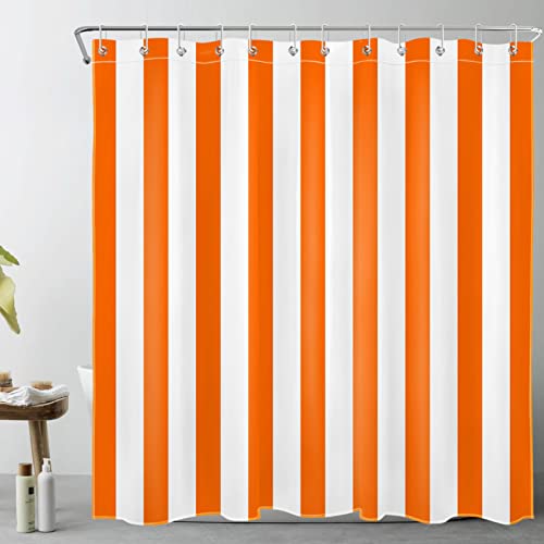 LB Orange und Weiß gestreift Duschvorhang 180x180cm Einfache geometrische Kunst Antischimmel Wasserdicht Badezimmer Vorhänge, Minimalist Polyester Stoff Bad Vorhang mit Haken von LB