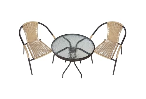 LC Garden »Garvista« Gartentisch Ø60cm rund Metall/Glas klassisches Balkontischset mit Zwei stapelbaren Gartenstühlen und pulverbeschichtetem Metallgestell, Glasplatte in Riffeloptik LC Garden »Garvista« Gartentisch Ø60cm rund Metall/Glas klassisches Balkontischset mit Zwei stapelbaren Gartenstühlen und pulverbeschichtetem Metallgestell, Glasplatte in Riffeloptik von LC Garden