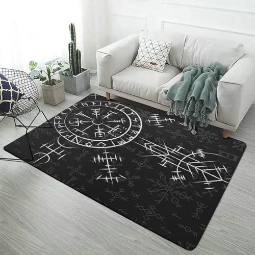 Nordischer Wikinger-Schlafzimmer-Wohnzimmer-Teppich, Weiche, Gemütliche Flanell-Decken Überwurf Matte, Rutschfest, Waschbar, Moderne Ästhetische Heimdekoration(Color:Viking vegvísir,Size:120 x 180CM) von LDZDGD