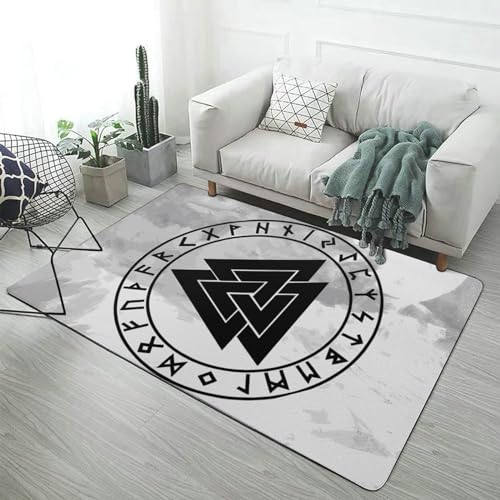 Wikinger-Teppich – Nordischer Mythologie-Druck, Weicher Flanell-Decken Überwurf für Drinnen und Draußen, Waschbarer Wohnzimmer-Schlafzimmer-Teppich mit Rutschfester Unterseite(Color:Valknut,Size:160 x von LDZDGD