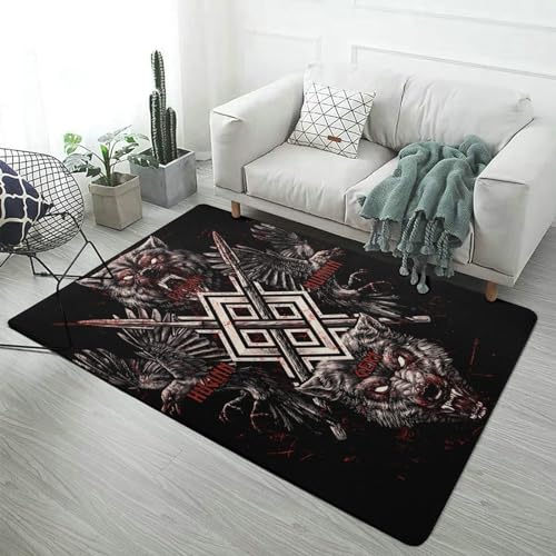 Wikinger-Teppich mit Nordischer Mythologie, Weicher, Langlebiger Flanell-Decken Überwurf, Faltbar, Schlafzimmer-Wohnzimmer-Dekor-Teppich, Rutschfest, Waschbar(Color:Norse Mythology,Size:120 x 160CM) von LDZDGD