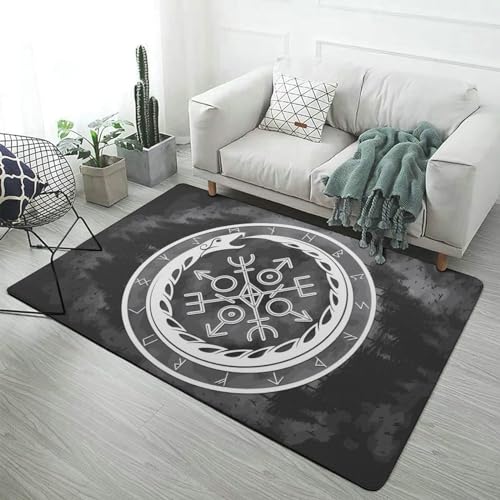 Wikinger-Teppich mit Nordischer Mythologie, Weicher, Langlebiger Flanell-Decken Überwurf, Faltbar, Schlafzimmer-Wohnzimmer-Dekor-Teppich, Rutschfest, Waschbar(Color:Valhalla Serpent,Size:150 x 240CM) von LDZDGD