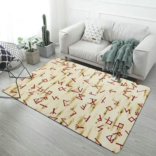 Wikinger-Teppich mit Nordischer Mythologie, Weicher, Langlebiger Flanell-Decken Überwurf, Faltbar, Schlafzimmer-Wohnzimmer-Dekor-Teppich, Rutschfest, Waschbar(Color:Viking Runes,Size:120 x 160CM) von LDZDGD