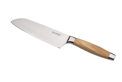 Le Creuset Santoku Messer, 18 cm Damaststahlklinge mit VG10 Kern und glattem Schliff, Olivenholzgriff, Braun/Silber, 98000218000200 von LE CREUSET