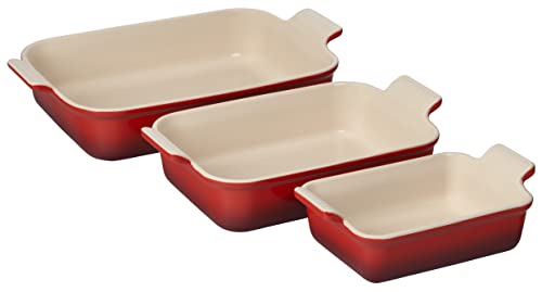 Le Creuset Steingut-Heritage-Set, rechteckig, 3 Stück, Kirschrot von LE CREUSET