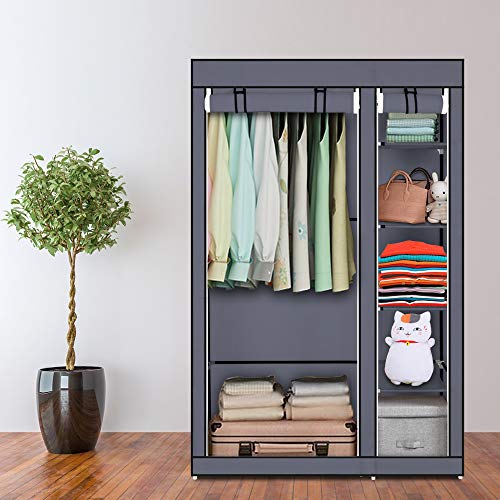 LEADZM Kleiderschrank, Faltschrank Stoffschrank Faltbare Garderobe Canvas mit Reißverschluss, Fächern, für Schlafzimmer, Wohnzimmer (Grau, 110 x 45 x 175 cm) von LEADZM