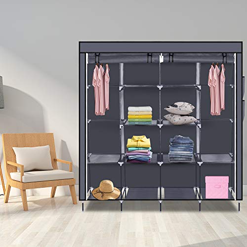 LEADZM Kleiderschrank, Faltschrank Stoffschrank Faltbare Garderobe Canvas mit Reißverschluss, Fächern, für Schlafzimmer, Wohnzimmer (Grau, 170 x 45 x 180 cm) von LEADZM