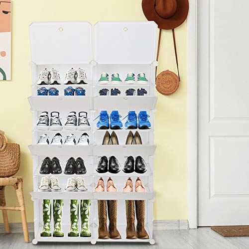 LEADZM Schuhregal, 5/7-stufiger Schuhschrank, Schuhregale Organizer, Regalsystem, Steckregal aus Kunststoff DIY, für Schrank Flur Schlafzimmer Eingang (Weiß, 28 Paar) von LEADZM