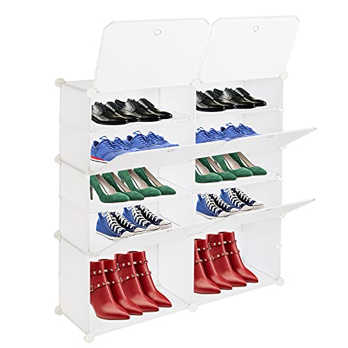 LEADZM Schuhschrank, 5-stufiger Schuhregal, Steckregal aus Kunststoff, mit Türen, Schuhaufbewahrung für 20 Paar Schuhe,für Schrank Flur Schlafzimmer, 80 x 30 x 90 cm, Weiß von LEADZM