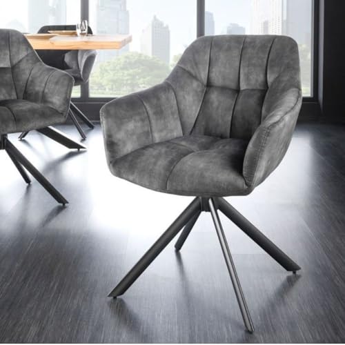 LEBENSwohnART Moderner Drehstuhl Lyon grau Samt schwarzes Metallgestell Sessel von LEBENSwohnART