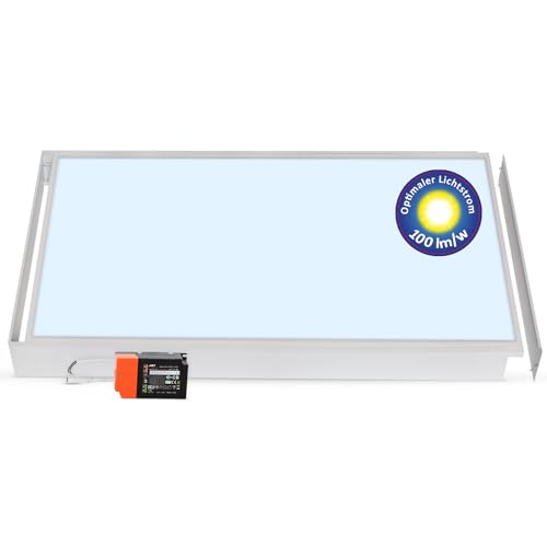 LECOM LED Panel 120x60 Deckenleuchten Rasterdecke 4000/6000K Lichtstrom 6000 lm kein Flimmern Einbauleuchten (Kaltweiß (6000K) mit Aufbaurahmen) von LECOM